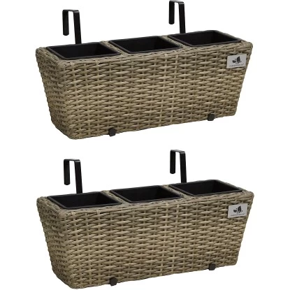Gartenfreude Balkonkasten Polyrattan 47 Cm X 17 Cm Naturfarben 2 Stück -Schwingen Sie Ihre Topfpflanzen. 159825 4655