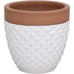 Keramik Übertopf Diamond Rund Creme 24 Cm X 24 Cm X 23 Cm