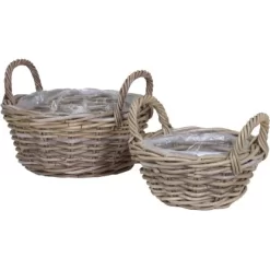Naturrattan Korb Rund Konisch Mit Griffen Inkl. Polybeutel Natur-Grau 26x12/19cm -Schwingen Sie Ihre Topfpflanzen. 870538 1316 02