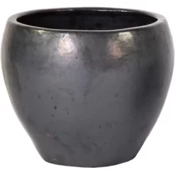 M Collections Pflanztopf Belly Falling Glazed 20 Cm X 20 Cm Schwarz Matt