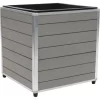 WPC Quader Monaco Grau Mit Alurahmen Silber Mit PP-Pflanzeinsatz 43 X 43 X 42 Cm