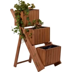 Pflanztreppe Dreistufig Entfaltbar Braun -Schwingen Sie Ihre Topfpflanzen. flanztreppeblumentreppe 04