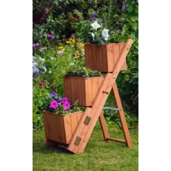 Pflanztreppe Dreistufig Entfaltbar Braun -Schwingen Sie Ihre Topfpflanzen. flanztreppeblumentreppe 08