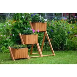 Pflanztreppe Dreistufig Entfaltbar Braun -Schwingen Sie Ihre Topfpflanzen. flanztreppeblumentreppe 09